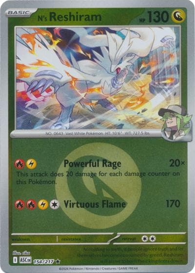 N's Reshiram（ASC 154/217 Rare (Energy Foil) / Ascended Heroes / Mega）