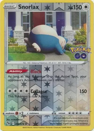 Snorlax（Reverse Holo / Pokémon GO / Sword & Shield）