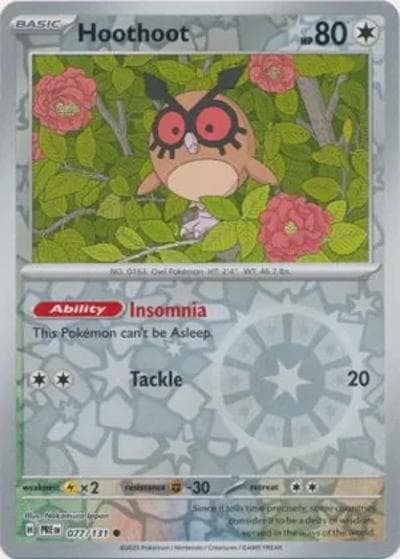 Hoothoot（PRE 077/131 Reverse Holo / Prismatic Evolutions / Scarlet & Violet）
